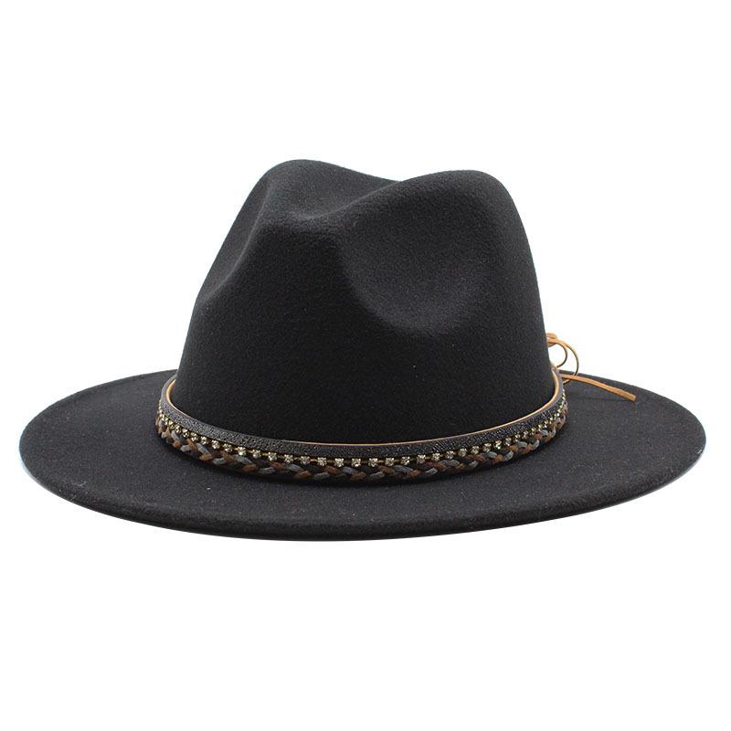 Wish Ethnic Minority Style Men And Women Couple Big Edge Jazz Hat Wool Top Hat