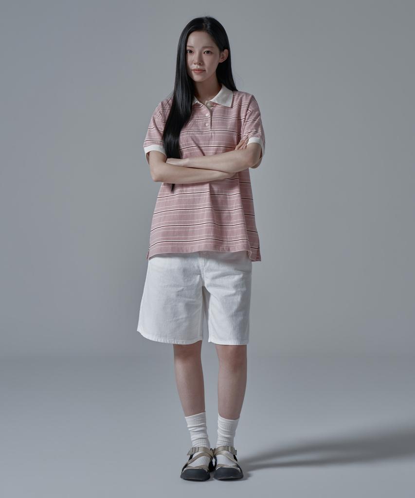 WAARFORWOMAN Wt-61 Rugby Half Collar Short Sleeve T-Shirt_Pink