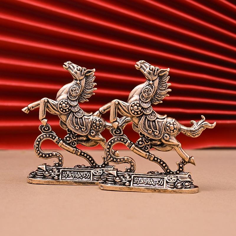 Brass Horse Step On Coins Lucky Statue Feng Shui Desk Ornament Zodiac Animal Figurines Miniatures Pure Copper Crafts Collections