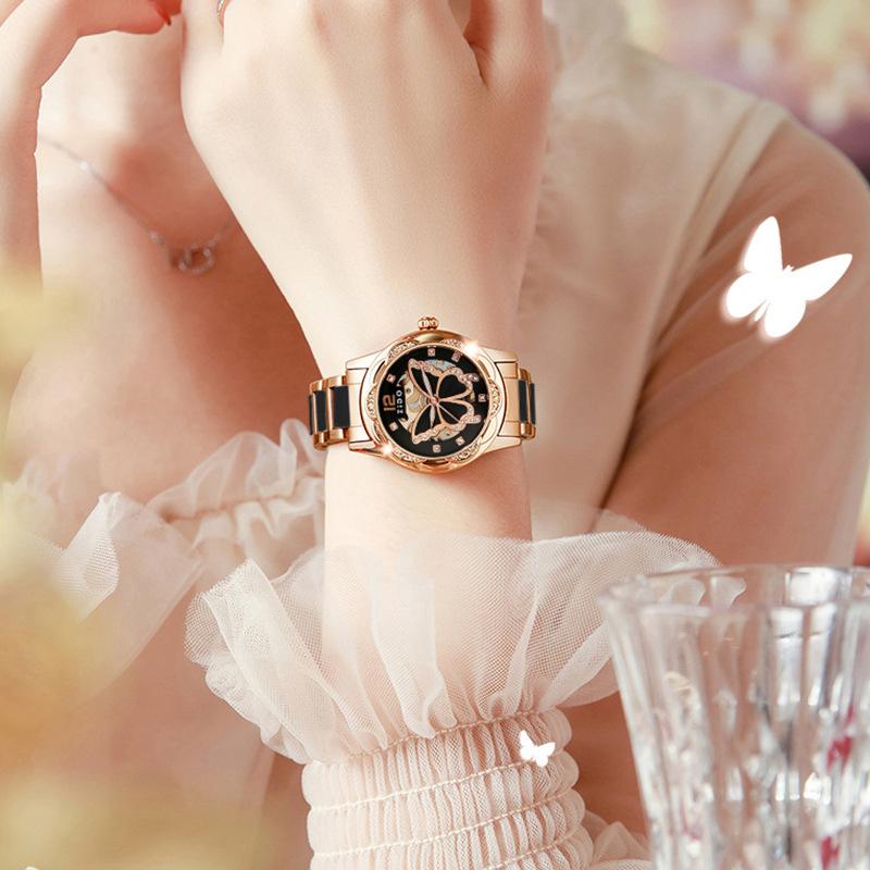 Watch Girls Automatic Non-Mechanical Watch Ceramic Butterfly Temperament Fashion Watch