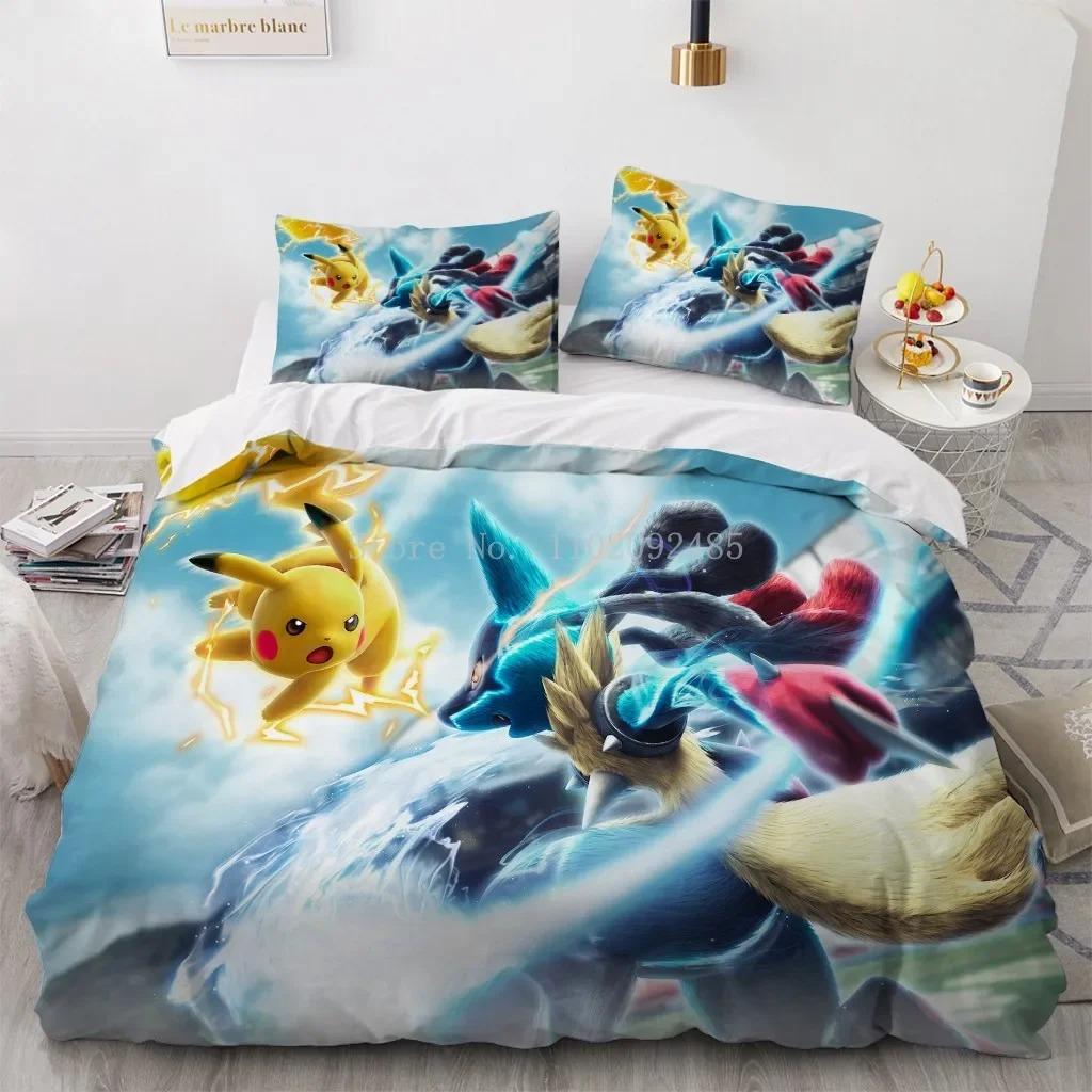 Pokemon Pikachu Quilt Cover Package Comforter Cover Full Size Twin Size King Size Size Children Kids Bedroom Bedclothes Bed Linen Package Decoration
