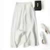 Women's Wide Leg Pants Elastic Mid Waist Cotton Linen Trousers Cropped Pants