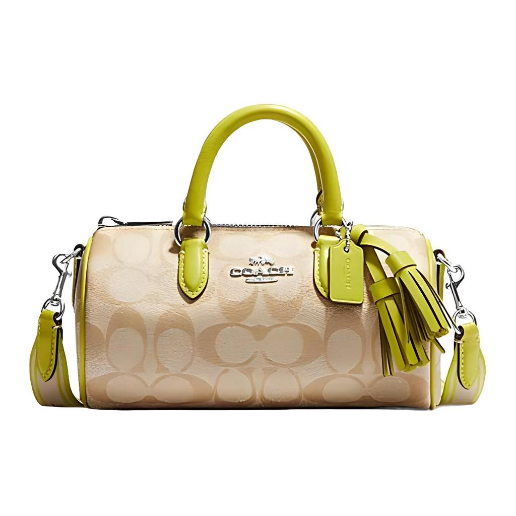 New COACH Lacey Coated Canvas With Leather Handbag Trumpets Women's Brown & Yellow CB874-SVVRE