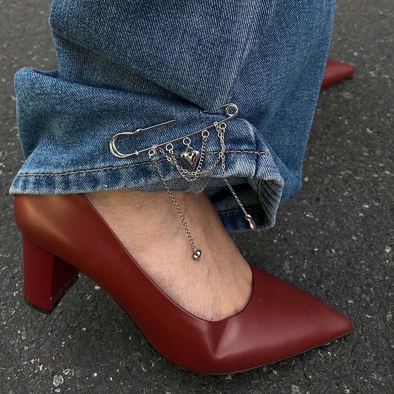 Fashion Silver Color Heart Brooch Tassel Button Clasps Fixed Clothes Pin Adjustable Detachable Jean Fit Tighten Buckle Unisex серебряный