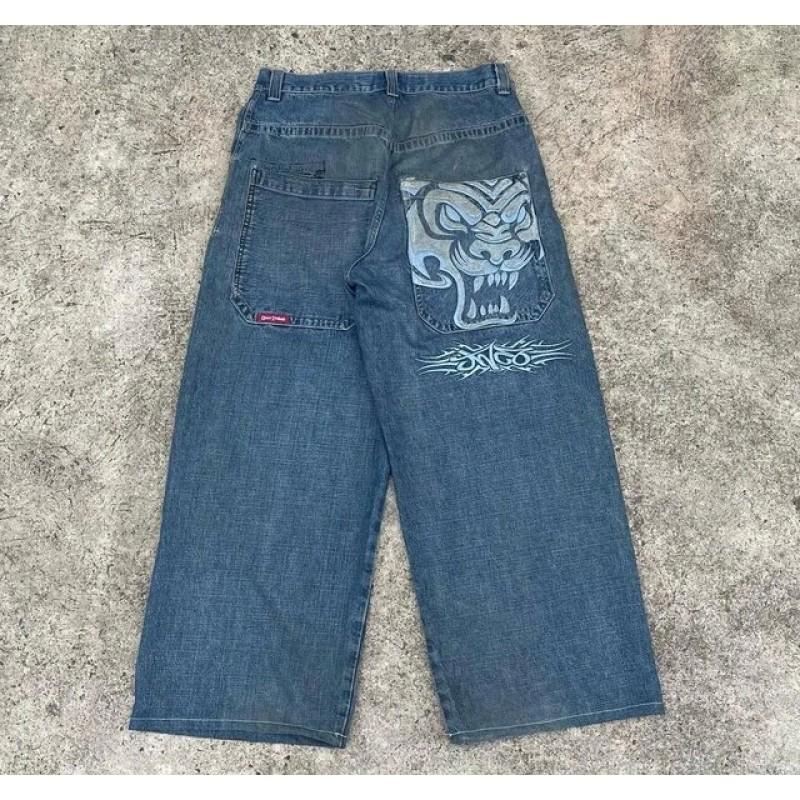 Hohe Taille Weites Bein Jeans Herren Streetwear Hip Hop Vintage Lockere Passform Gerader Schnitt Herbst