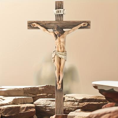 Traditional Cross Wall Hanging - Resin Statue of The Cross - Suitable for Christmas, Easter, and New Year Seasonal Religious Home Decorations