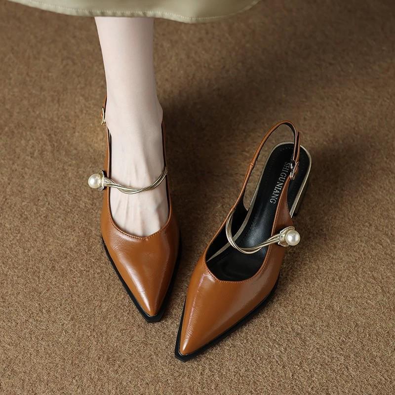 

Pointed Toe Women Sandals High Heels Chunky Shoes Elegant Pumps Woman Slippers 2026 Trend Brand Designer Zapatos Female 35 коричневый
