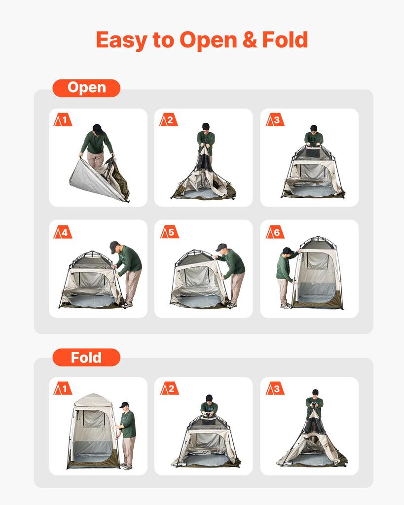 VEVOR Camping Shower Tent, 1 Room, Foldable Privacy Tent Changing Room with Ground Stakes, Ropes, Carry Bag, and Crossbar