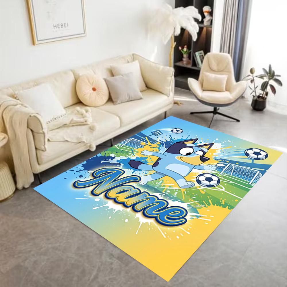 Blue Dogs Soccer Fun Customizable Name Area Rug Perfect for Kitchen Foyer Hallway Entryway Antislip Carpet Decorate Offices Spiritual Gift