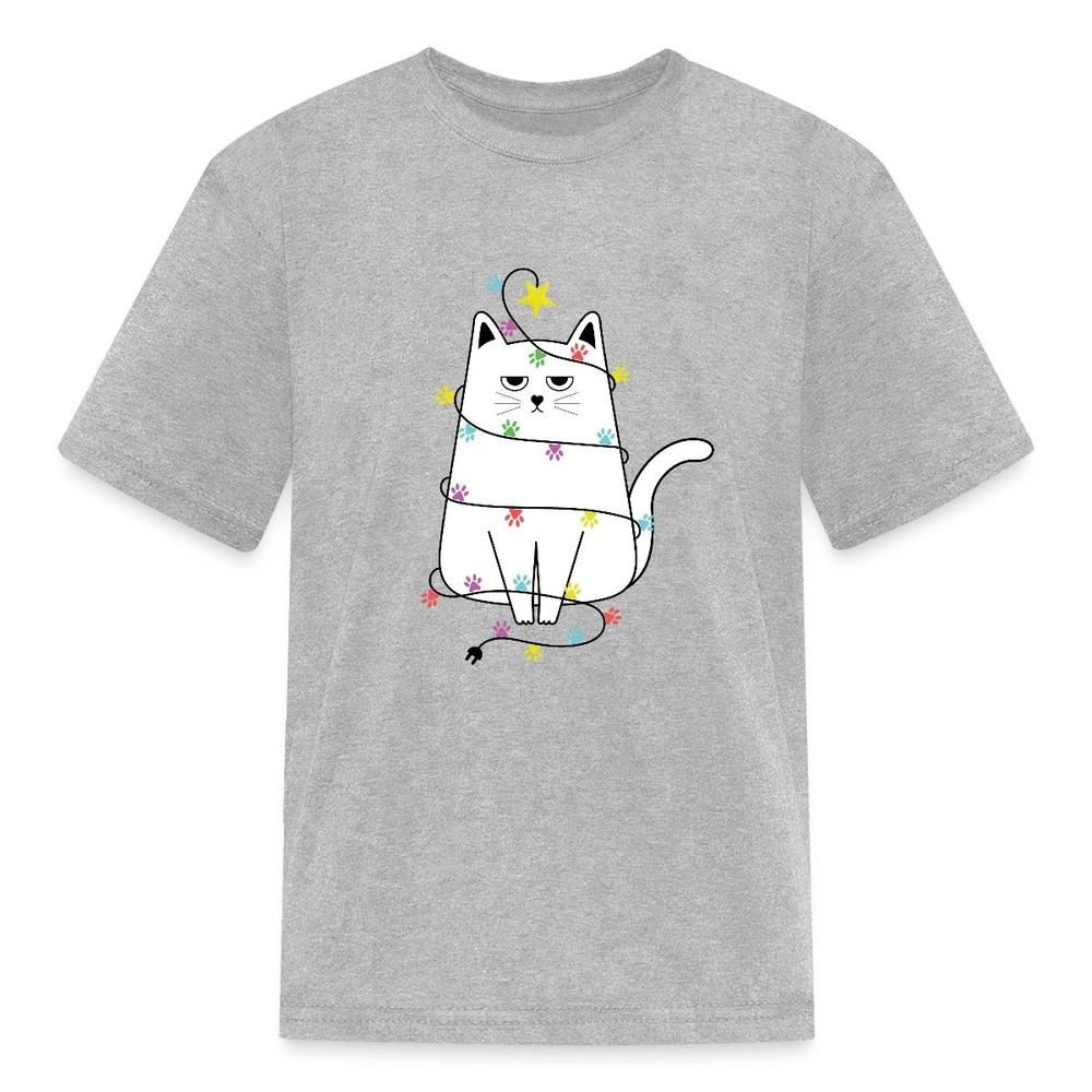 Grumpy Christmas Cat With String Of Lights Kid s T-Shirt L