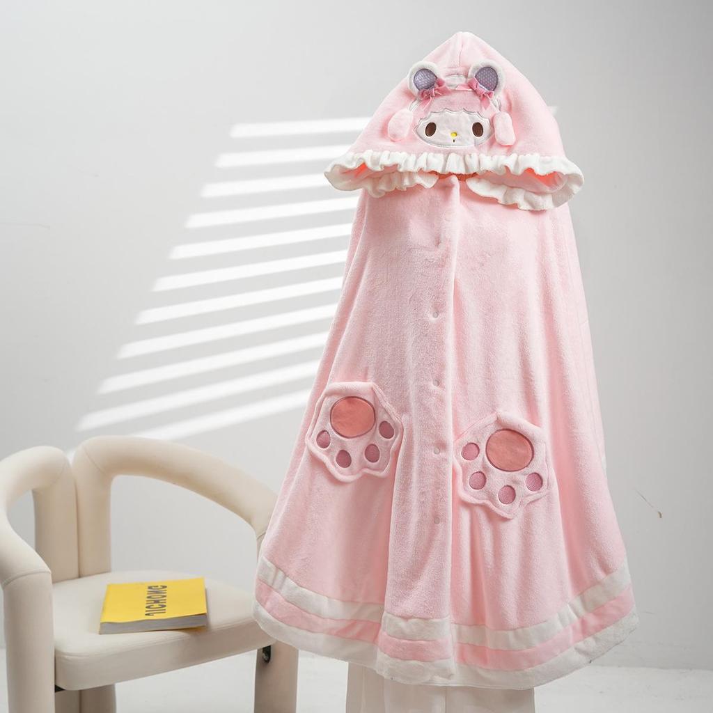 Cartoon Sheep Wool Blanket Shawl: Cozy Hooded Nap Cloak for Autumn & Winter