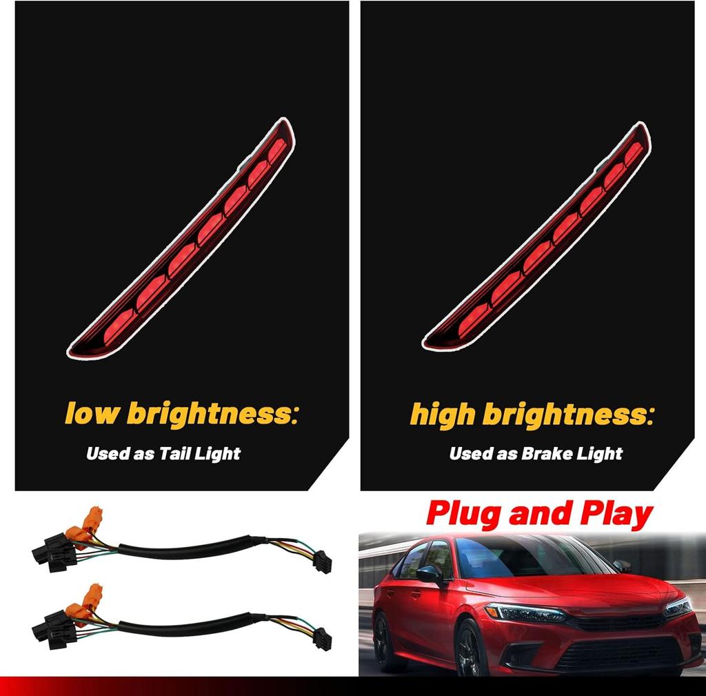 LED Rear Bumper Fog Light for Honda Civic 2025-2025, Plug & Play Brake Tail Turn Signal