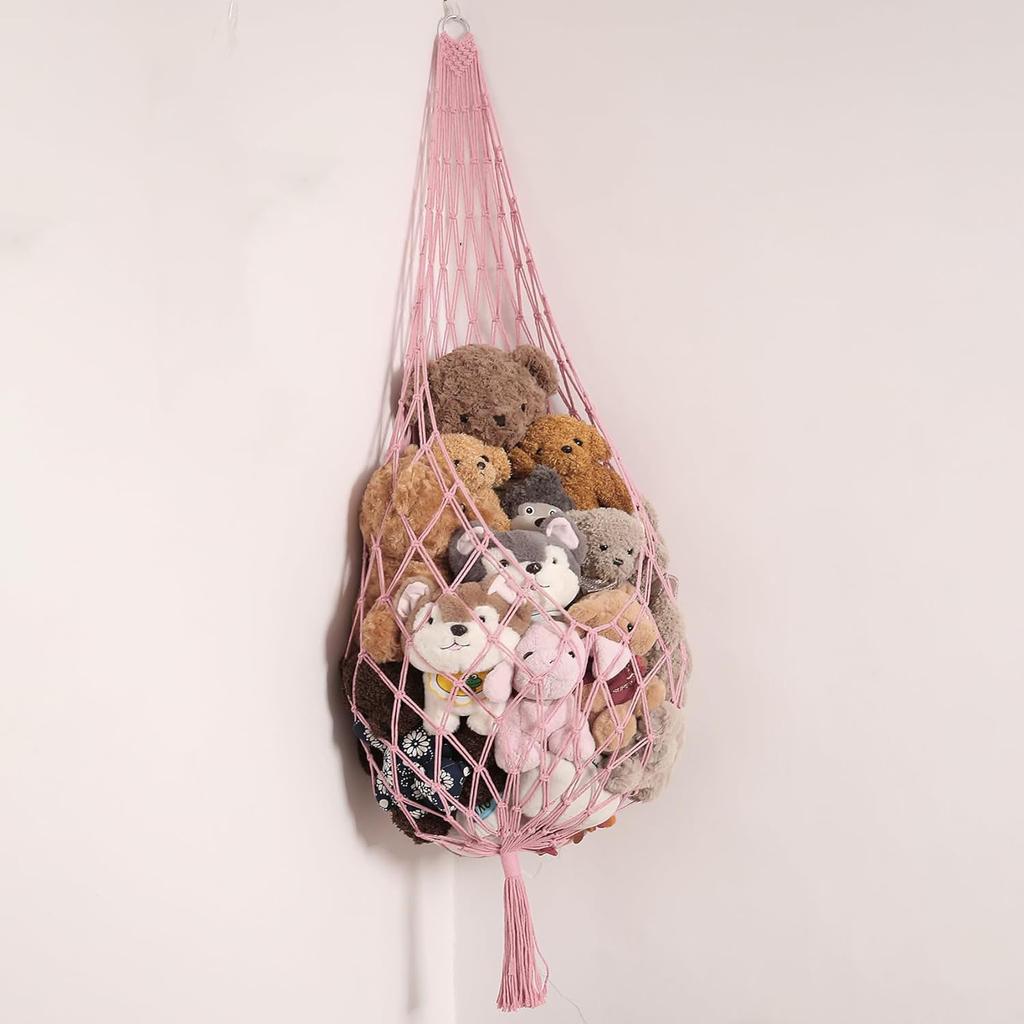 Stuffed Animal Storage Macrame Hammock, Large - Boho Room Decor Toy Storage Corner Hanging Plushie Stuffed Animal Net Organizer