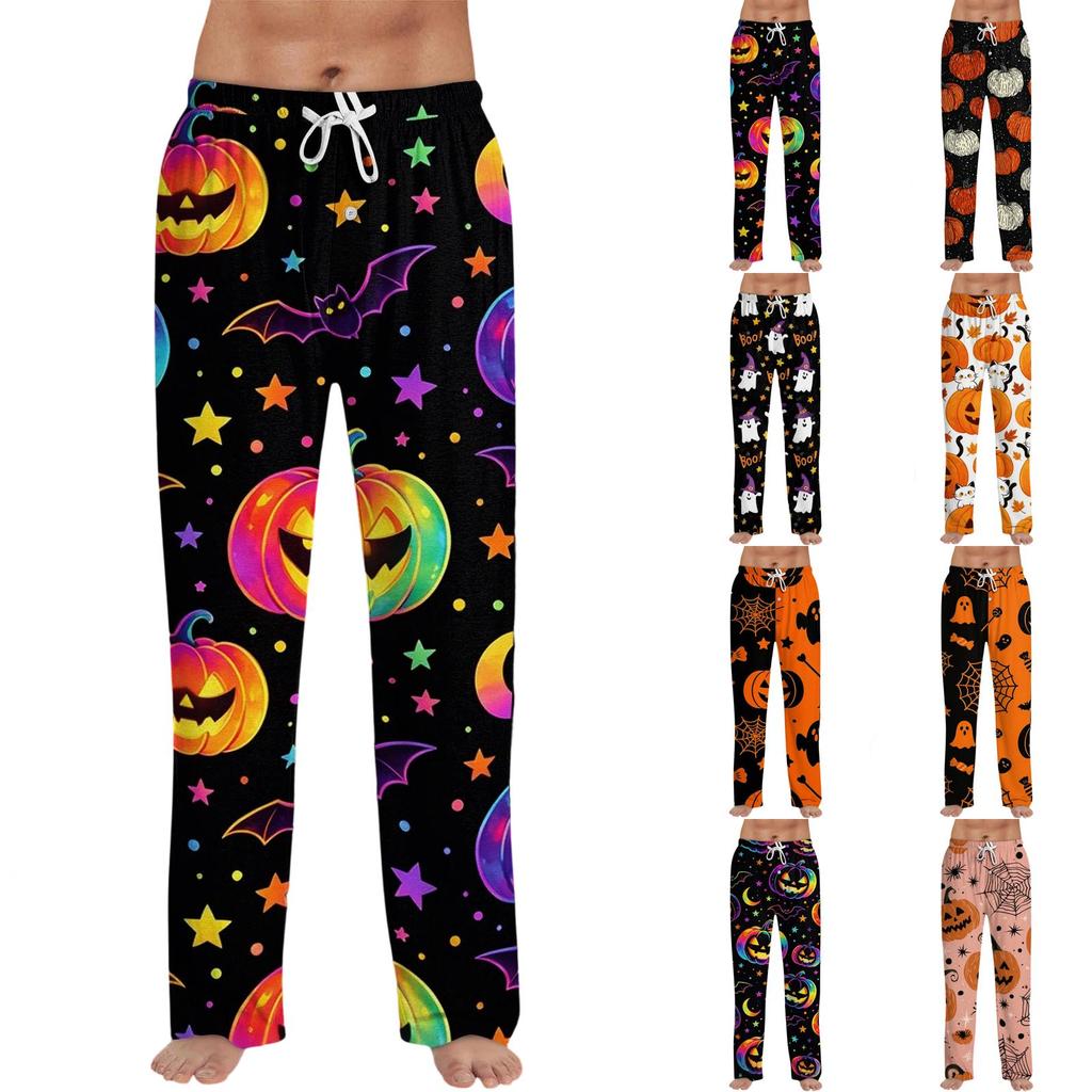 Men's Halloween Print Drawstring Lounge Pants Casual Sleepwear Comfortable Fit Soft Fabric Relaxed Style for Indoor and Outdoor Use