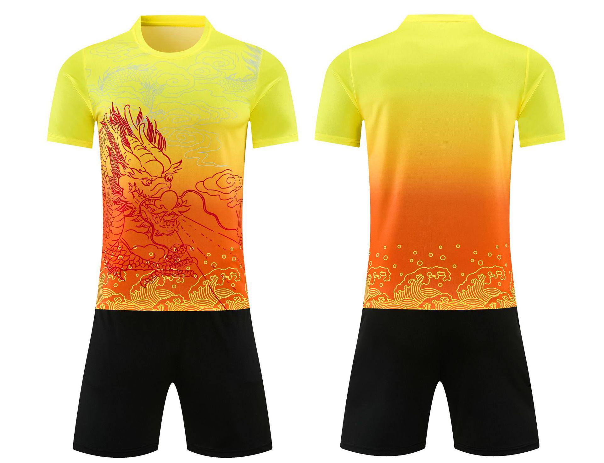 Adult Dragon Pattern Quick-Dry Football Jersey Set for Dragon Boat Festival Team Competition, Short Sleeve 3XL