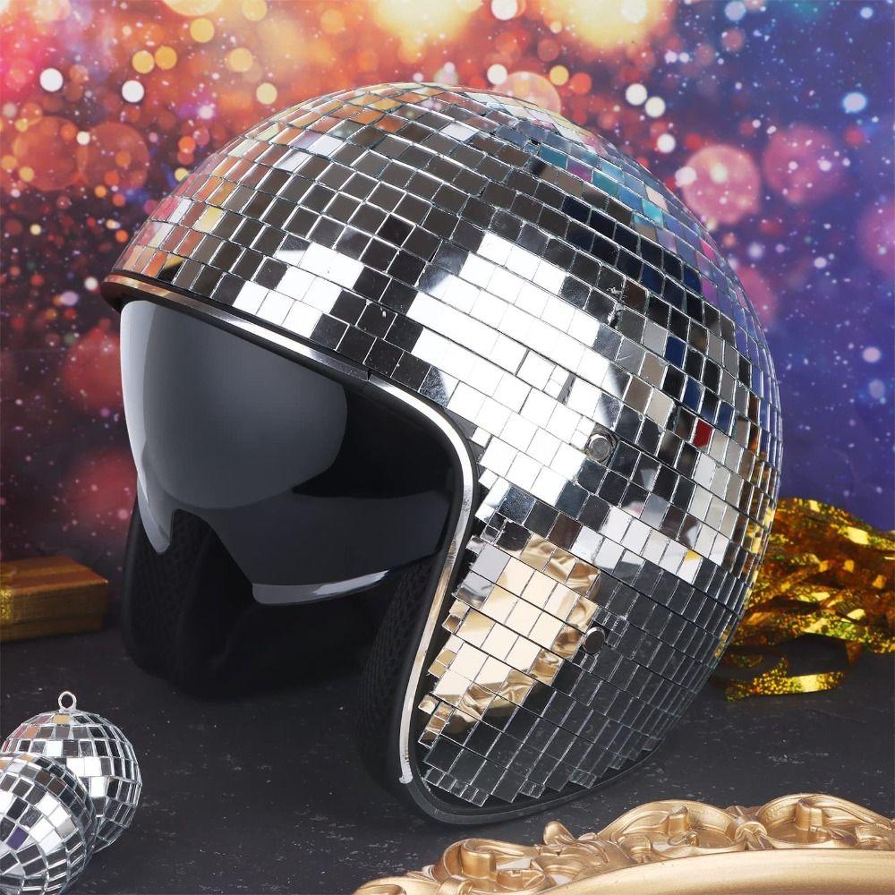 Stunning Light Effects Glitter Mirror Helmet Retractable Flip Visor Helmet  Music Festivals