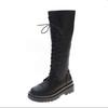 Female 2026 New Autumn and Winter High Cut Thick Soled Black Lace Up Boots That Don't Cross The Knee Trend