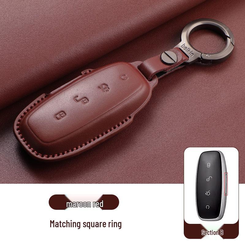 Denza D9 DM-i Key Case Cowhide Cover for 26 Models, Shell Buckle for N7 N8 Interior Modification