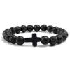 Turquoise Cross Elastic Yoga Bracelet with Black Volcanic Stone