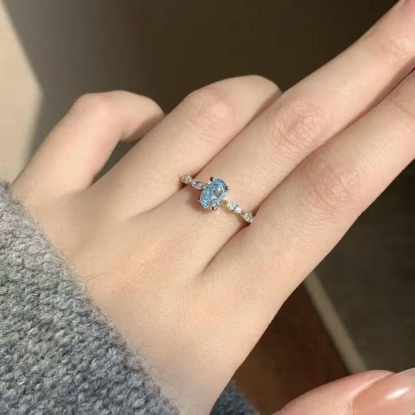 Beautiful and unique Simple fresh aquamarine pigeon rings for women fashion trend Simple ring adjustable high-end