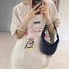 Women's Loose-Fit Cartoon Print Pure Cotton T-Shirt, Chic Hong Kong Style, Trendy American Brand, Plus Size Available