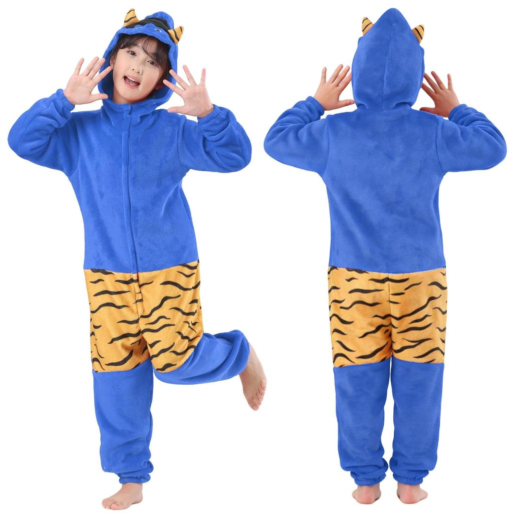 DECEED Setsubun Demon Kigurumi, Thick Flannel Pajamas, Loungewear, Setsubun Cosplay, Bean-Throwing Costume, Demon Slaying Costume, Red Demon, Blue
