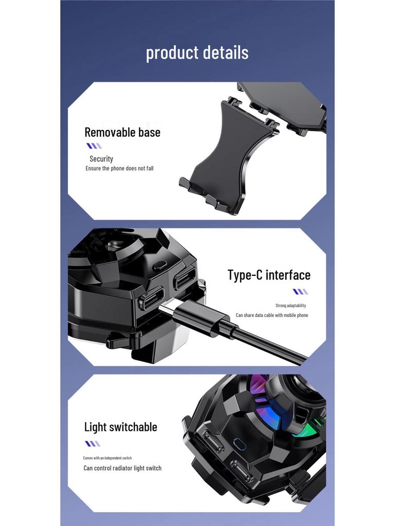 Portable Mobile Phone Cooling Stand with Silent Fan for Live Streaming and Gaming