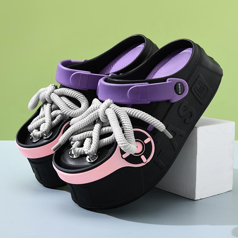 Cute Trend Earphones Hole Shoes Women's Slippers Summer Toe Shoes Personalized Wear Girls Beach Shoes Cool Slippers