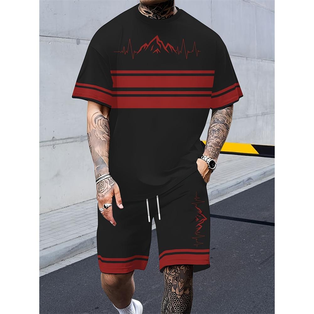 Ensemble Deux Pièces T-shirt à Manches Courtes + Short pour Homme Grande Taille S-9XL Motif Panda Dessin Animé