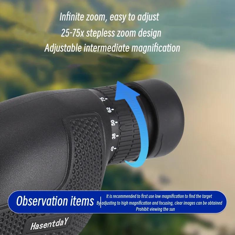 25-75x60 HD Zoom Monokulärt Teleskop För Fågelskådning, Vattentätt Med Stativ, Lång Räckvidd För Camping Och Landskapsobservation