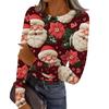 Women's Casual Fashion Round Neck Christmas Print Long Sleeve Striped Top