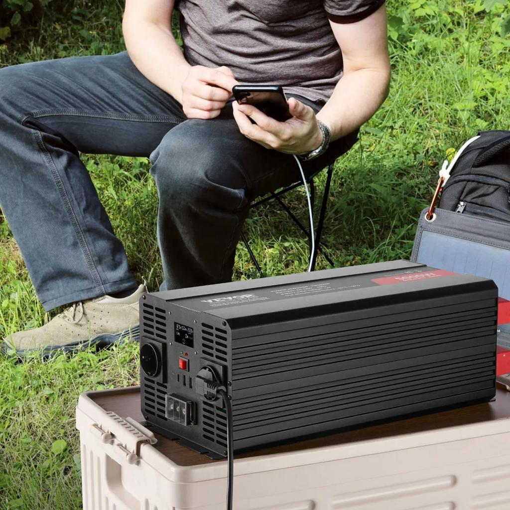 VEVOR Modified Sine Wave Inverter, 5000W, DC 12V to AC 230V Power Inverter with 2 AC Outlets 2 USB Port 1 Type-C Port