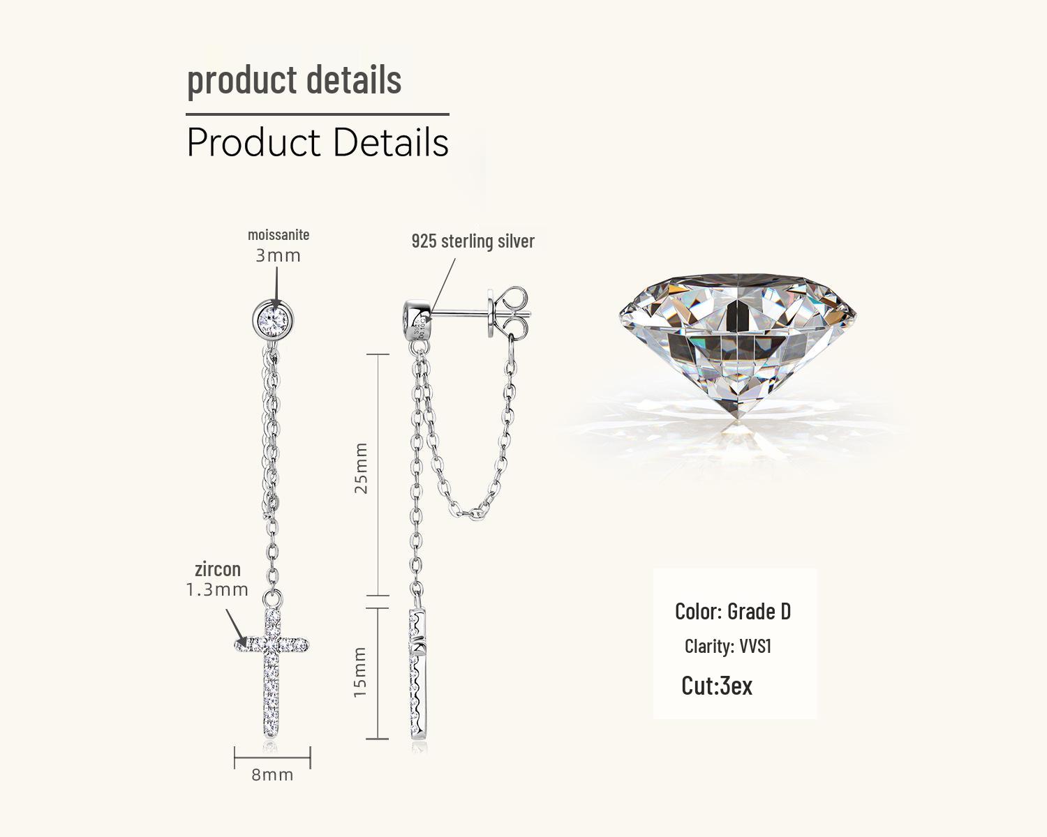 

Elegant Tassel Moissanite Sterling Silver Earrings: Trendy, Long, and Stylish for Women 0.1 Carat + 0.1 Carat білий