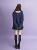 KOOLKITTEN V-Neck Pullover Oversized Knit Scarf Set (Navy)