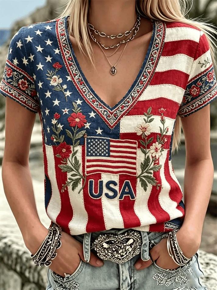 European and American Style Women's Clothing Casual V-neck Short-sleeved T-shirt D Digital Printing Source Wholesale
