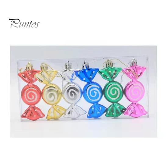 6Pcs Christmas Candy Pendants Hanging Decorations Lanyard Design Bright Color Xmas Tree Candy Ornaments