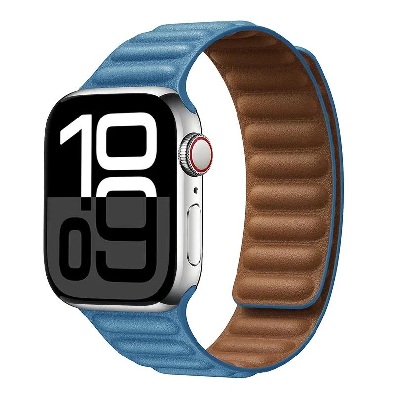 Leather Strap for Apple Watch Band 42mm 46mm 45mm 44mm 40mm Original Magnetic Loop Link Bracelet iWatch Ultar 2 49mm 10 9 8 7 SE