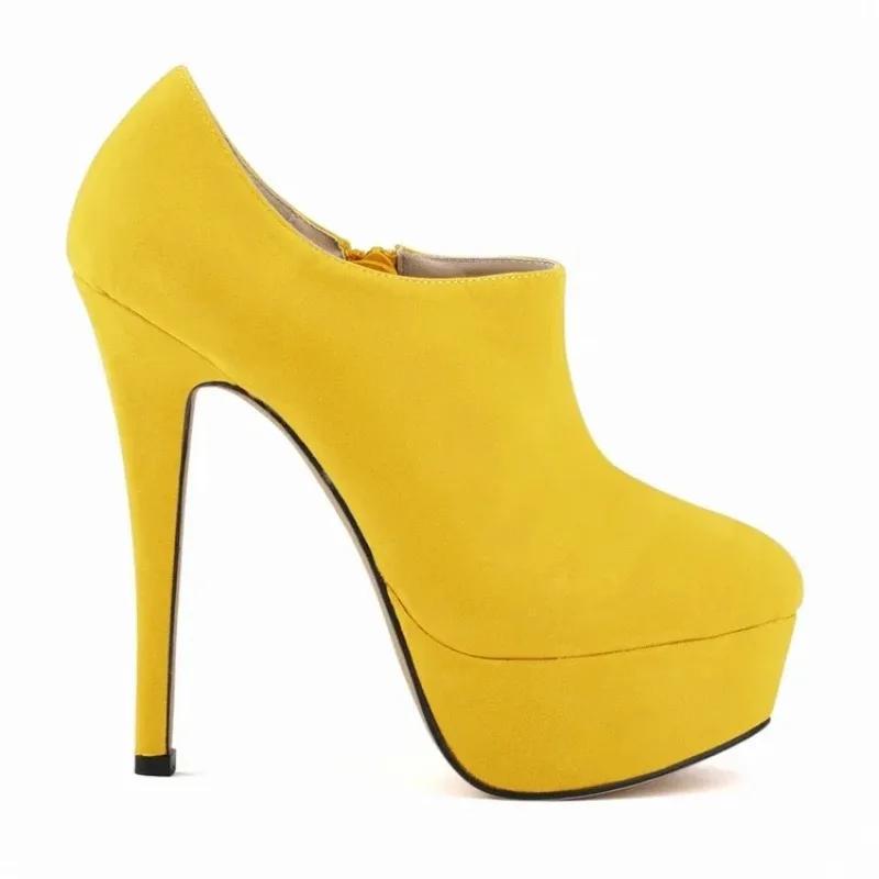 Women Ankle Boots Autumn Winter Flock Ultra High Heels Platform Pumps Stiletto Ladies Sexy Black Short Boots Shoes Plus Size 44