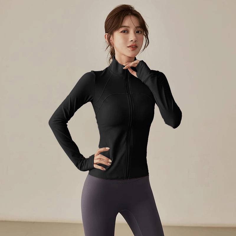 High-end white quick-drying clothes, thin sports jacket, women's running yoga stand-up collar, tight mountain climbing cycling clothes, long sleeves