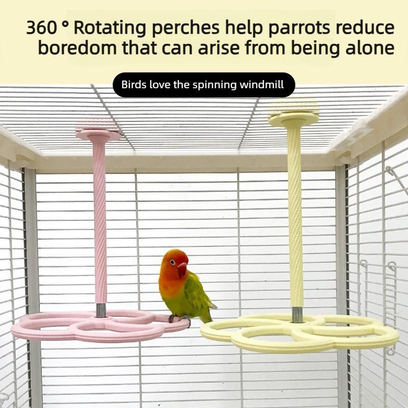 Parrot Rotating Windmill Toy Interactive Bird Cage Toy for Parrots Rotating Treat Dispenser Entertainment PeonyRotating Station