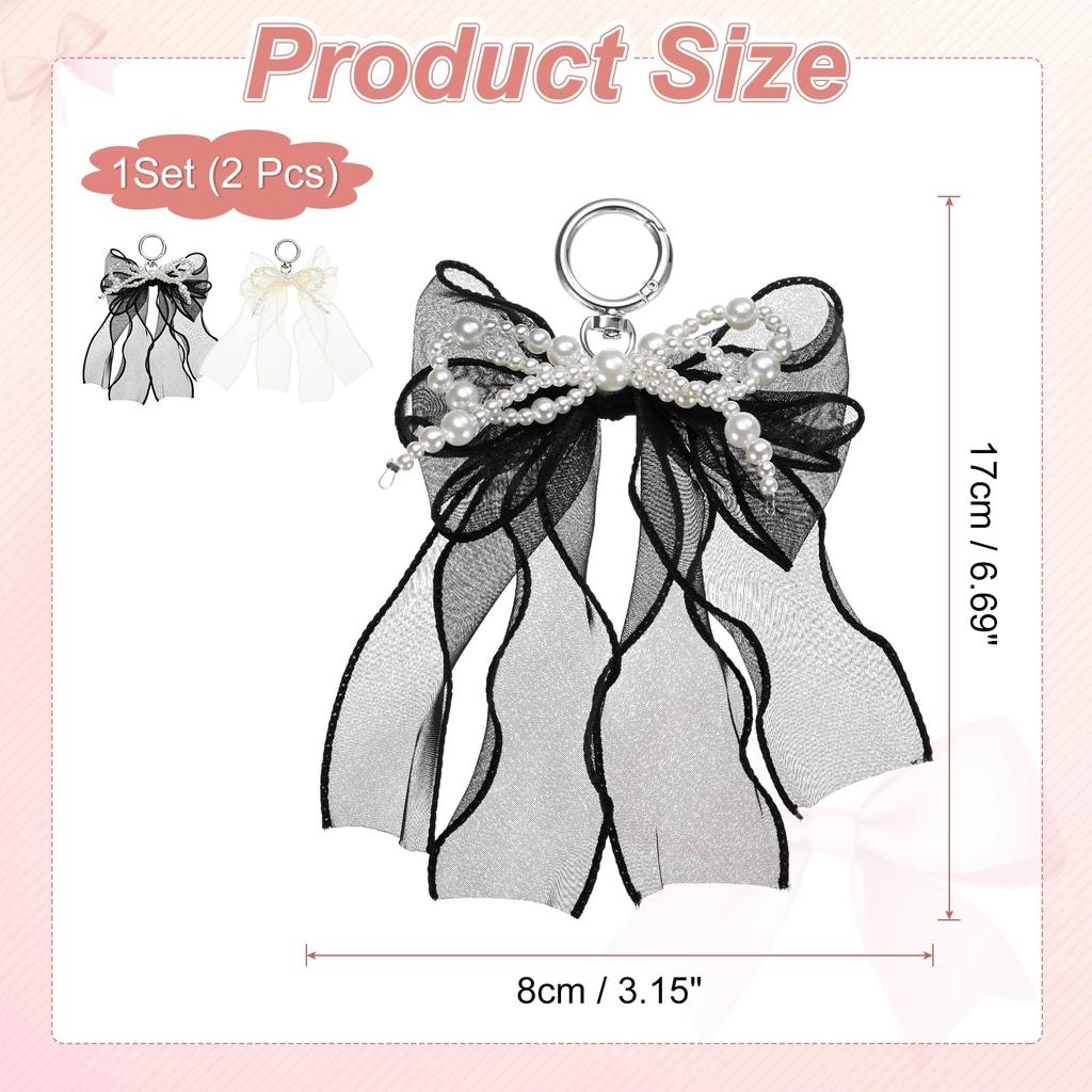 [uxcell] Portachiavi Fiocco di Perle, 17 mm, Stile Y2K Rete a Doppio Strato Portachiavi con Nastro di Perle Imitazione, Carina Decorazione per Borsa (per Borse Tote e Borse a Mano),
