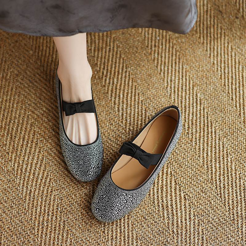 Krazing Pot crystal beading Fashion Spring Size 42 41 Low Heels Women round Toe Shoes Ballet Dance Shallow Flats