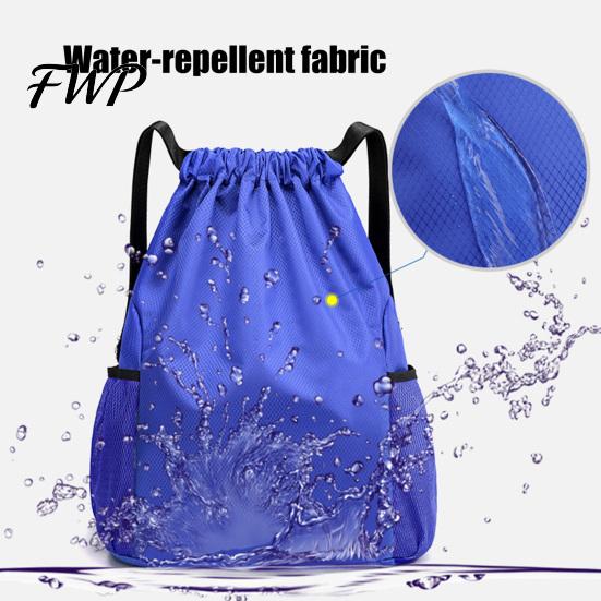 Swimming Gear Bag Sports Backpack, Drawstring Gym Backpack with Side Mesh Pockets, Double Pocket Waterproof Workout for Basketball Soccer Swim