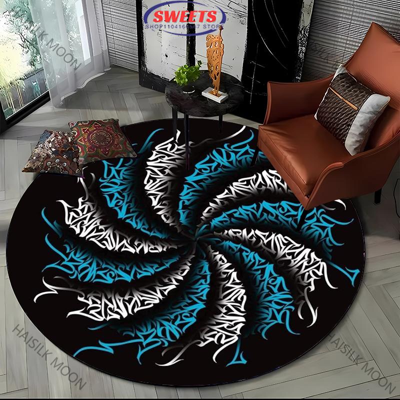 1PC Mystery Art Style Word Print Round Carpet Living Room Bedroom Sofa All Seasons Mat Modern Decorative Rug Top 10 Holiday Gift