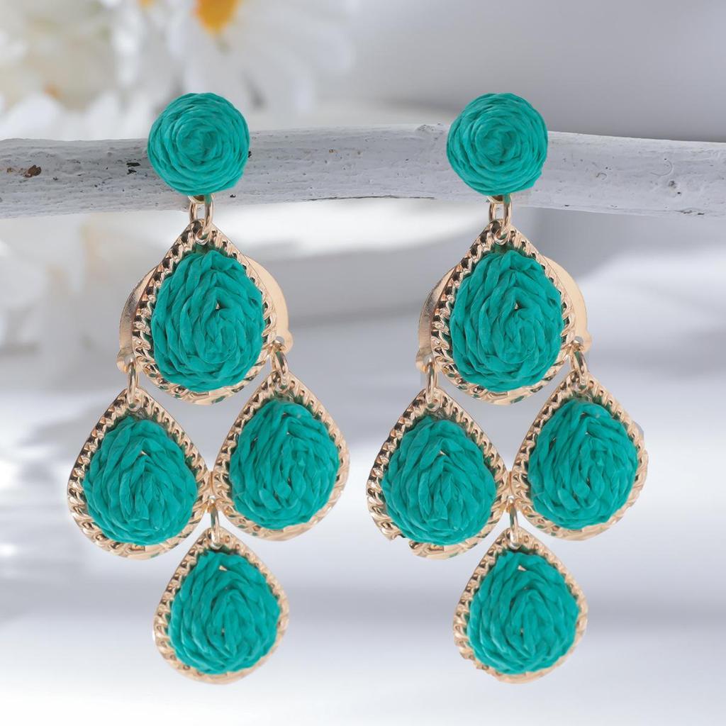 Raffia Water Drop Tassel Earrings - High-End European and American Style for Women