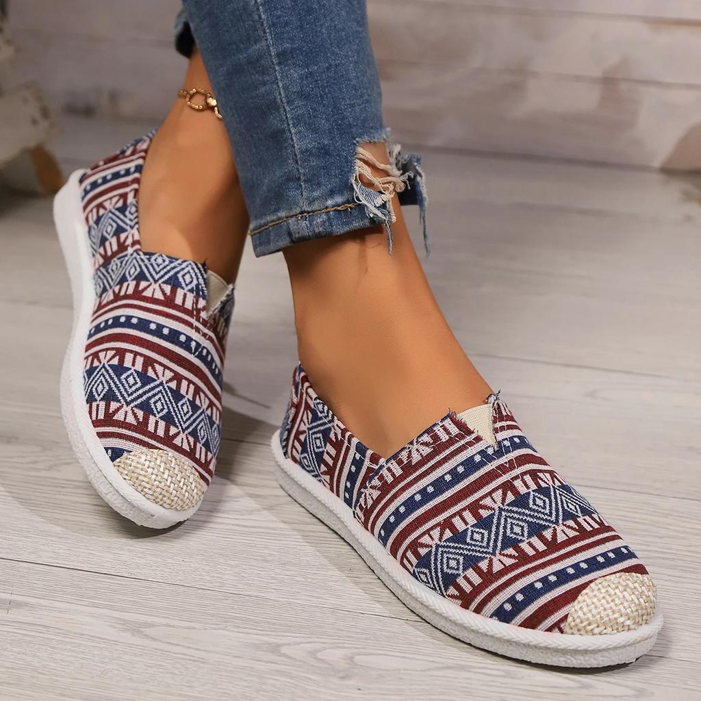 Fashion Women Slip on Flats Print Flat Bottom Light Mesh Lazy Fisherman Shoes Canvas Breathable Flat Women's Single Shoes