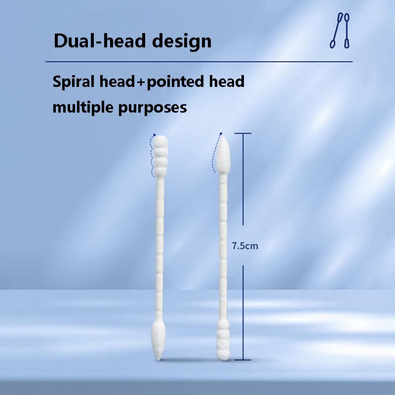 200pcs/box Cotton Swabs Spiral and Pointed Dual-head Design Nose Ears Cleaning Assisted Lips Eyes Makeup Disposable Cotton Swabs