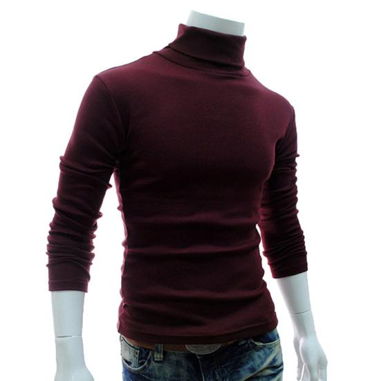 Men Fashion Solid Color Long Sleeve Turtleneck Sweater Slim Fit Knitted Pullover