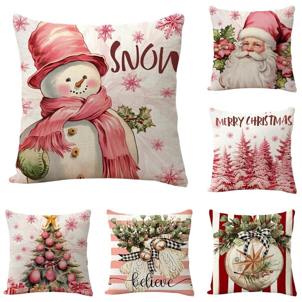 Conjunto de Quatro Capas de Almofada de Linho com Tema Natalino Moderno Minimalista para Decoração de Casa