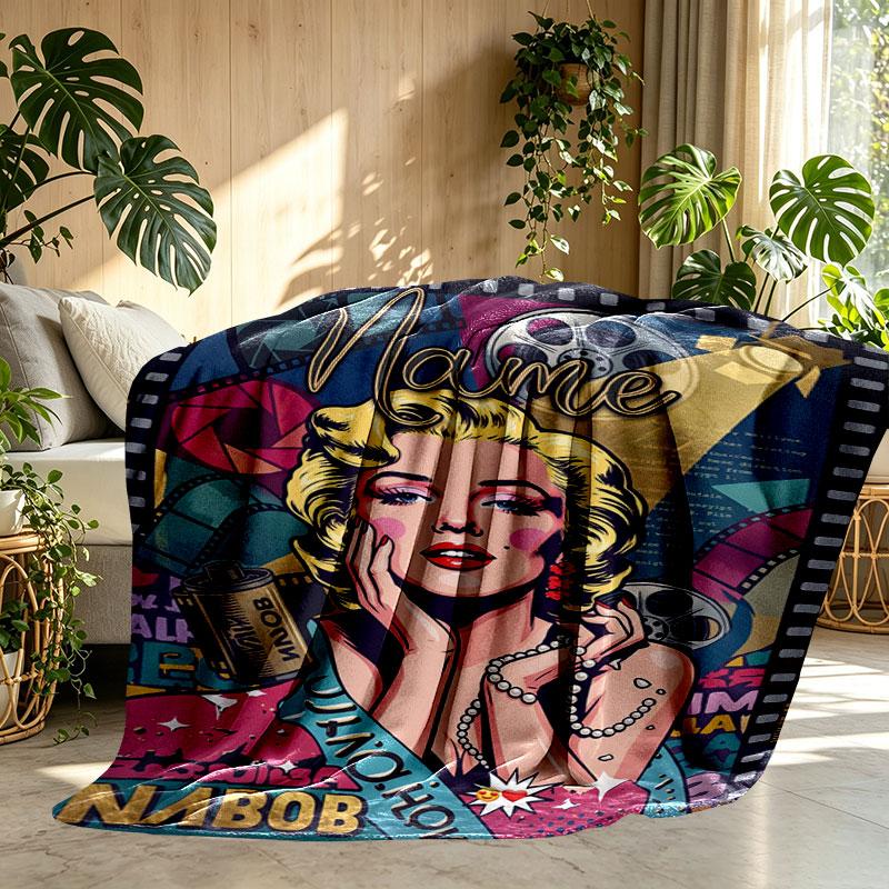 Gepersonaliseerd Dekentje met Naam, Marilyn Monroe Print, Woondecoratie, Slaapkamer, Bank, Kamperen, Sofa, Cadeaus voor Verjaardag Kerst